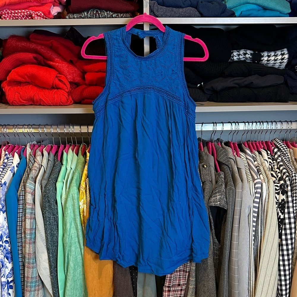 Volcom blue back cut out button closure lined dress size SP